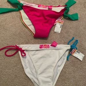 NWT 2 Deb Shops pink & white bathing suit bottoms